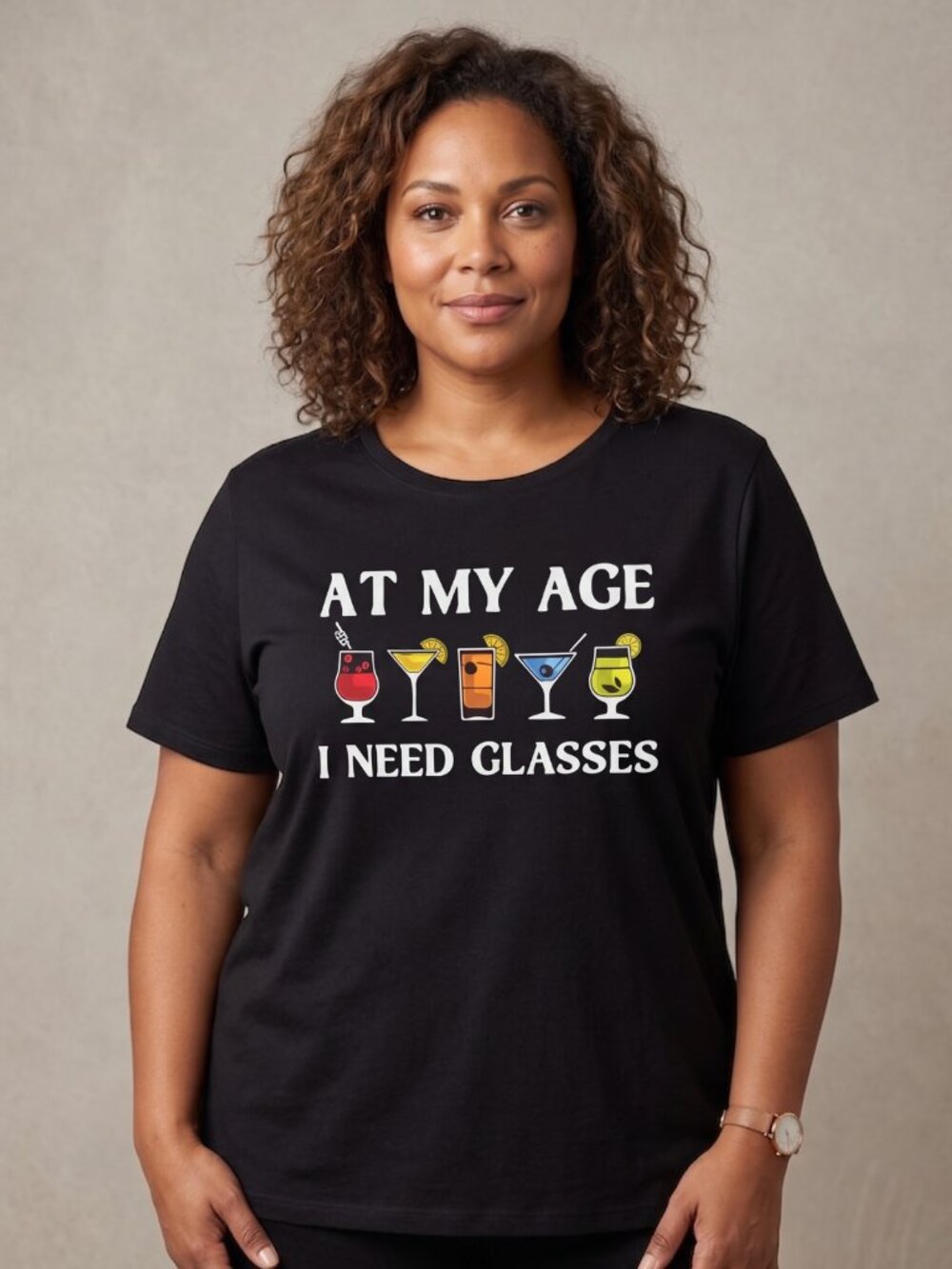 NWOT Black At My Age I Need Glasses Cocktail Pun Humor Graphic Tee 2XL